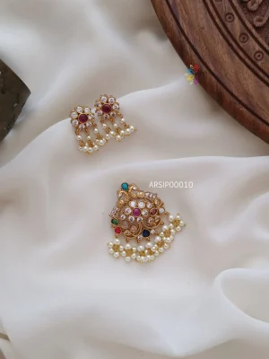 Trendy peacock multi stone pearl pendant
