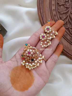 Trendy peacock multi stone pearl pendant
