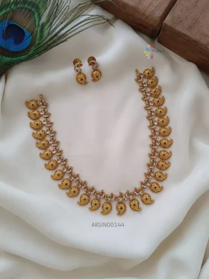 Beautiful mango peacock design AD necklace