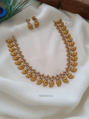 Beautiful mango peacock design AD necklace