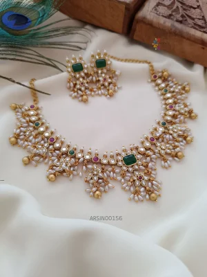 Beautiful rice bead guttapusalu necklace