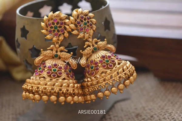 Flower Design Matte Kemp & Ruby Jhumka