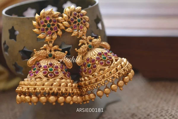 Flower Design Matte Kemp & Ruby Jhumka