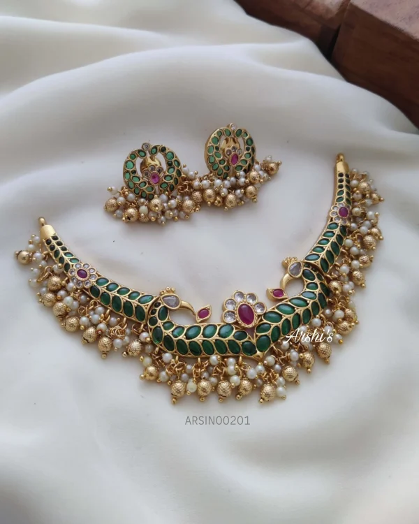 Bridal Peacock Gold Drop Necklace
