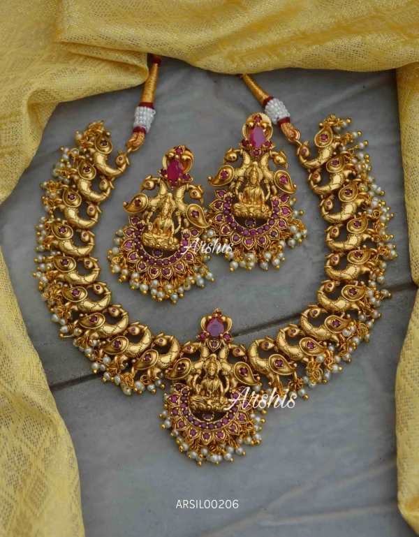 Antique Lakshmi Pendant Peacock Design Necklace