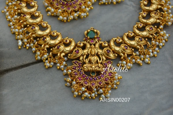 Antique Lakshmi Pendant Peacock Design Necklace