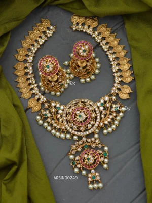 Lakshmi Coin Peacock Design AD Necklace