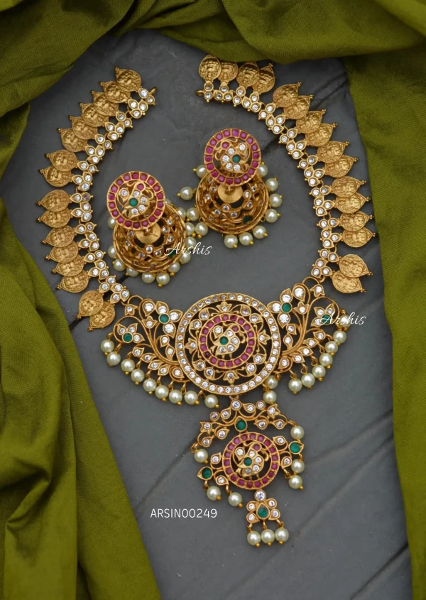 Lakshmi Coin Peacock Design AD Necklace