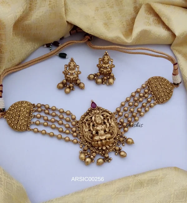 Five Layer Gold Bead Temple Lakshmi Choker