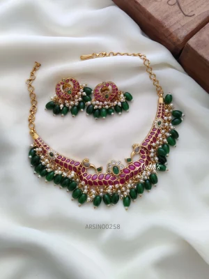 Bridal Green Bead Kemp Necklace