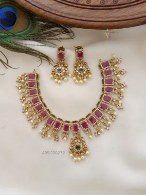Premium Matte AD stone Pearl Choker