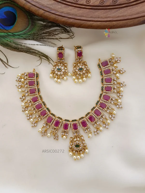 Premium Matte AD stone Pearl Choker