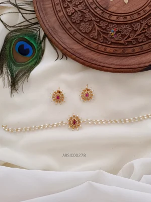 Simple Red Stone Rice Pearl Choker