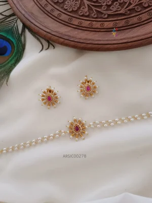 Simple Red Stone Rice Pearl Choker