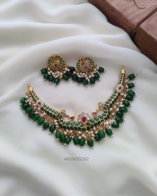 Peacock Green Bead Bridal Necklace
