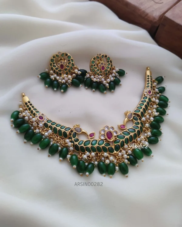 Peacock Green Bead Bridal Necklace