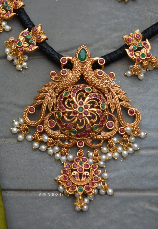 Beautiful Black Thread Matte Peacock Pendant Necklace