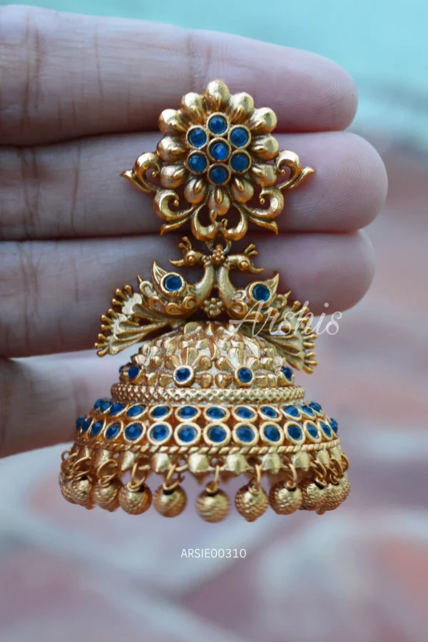 Bridal Gold Bead Antique Peacock Jhumka