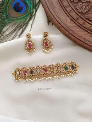 Navarathna Stone Pearl Drop mini baby Choker
