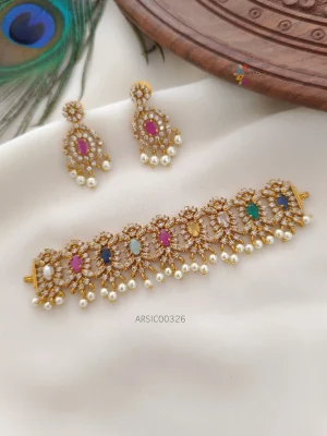 Navarathna Stone Pearl Drop mini baby Choker
