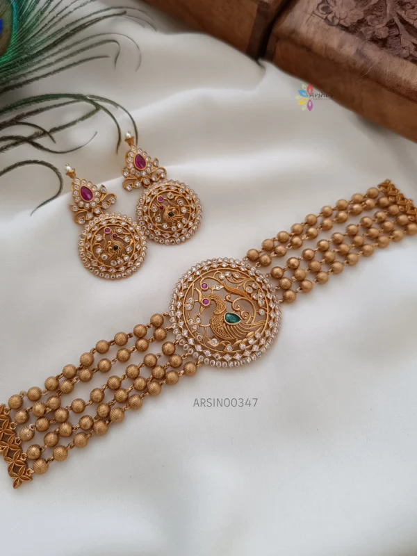 Gold Ball Peacock Pendant Choker