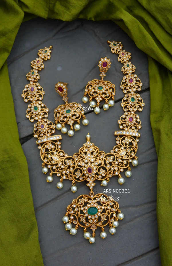 Grand Flower Design AD Stone Necklace