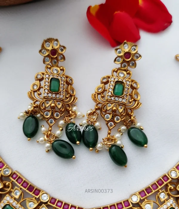 AD Multi Stone Necklace With Green Beads