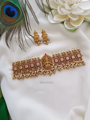 Bridal Temple Gold and Pearl Drop Choker