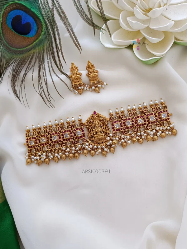 Bridal Temple Gold and Pearl Drop Choker