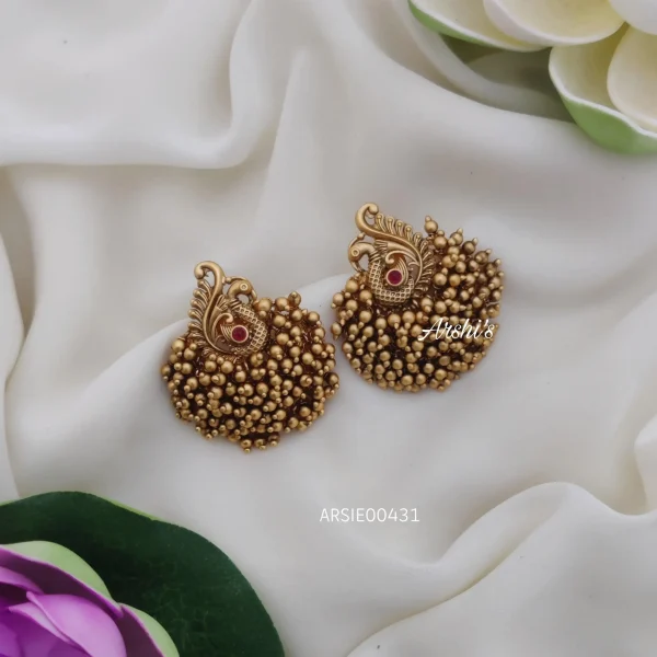 Cluster Peacock Gold Pearl Earrings
