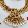 Traditional Temple Lakshmi Red And Green Necklace