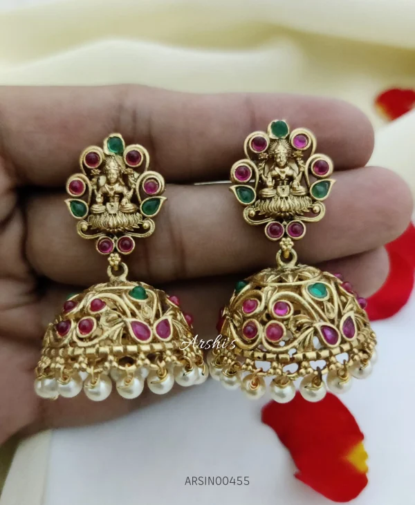 Traditional Temple Lakshmi Red And Green Necklace