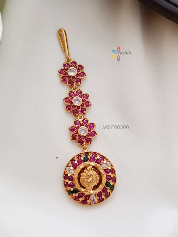 Beautiful Peacock Kemp Flower Design Tikka