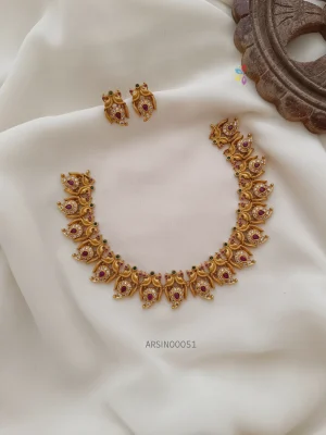 Traditional mango peacock AD necklace