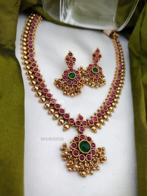 Gold Pearl Antique Red Kemp Necklace