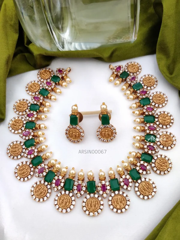 Traditional Emerald Ram Parivar Necklace