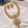 Designer Peacock Ruby And Green Stone Necklace
