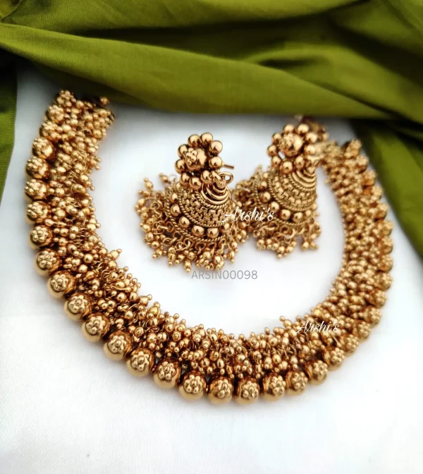 Antique Gold Cluster Bead Necklace