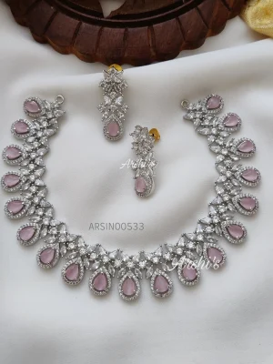 Trendy Pale Pink Rodium Polish Necklace