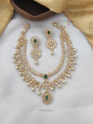 Diamond Alike AD Green Stone Necklace