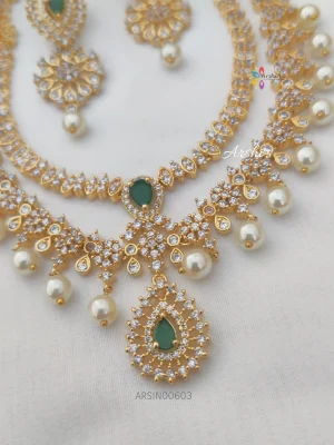 Diamond Alike AD Green Stone Necklace