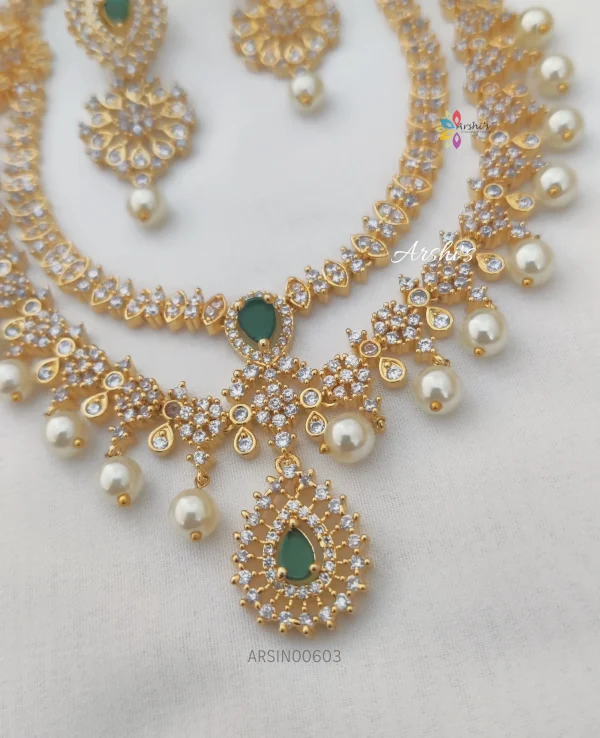 Diamond Alike AD Green Stone Necklace