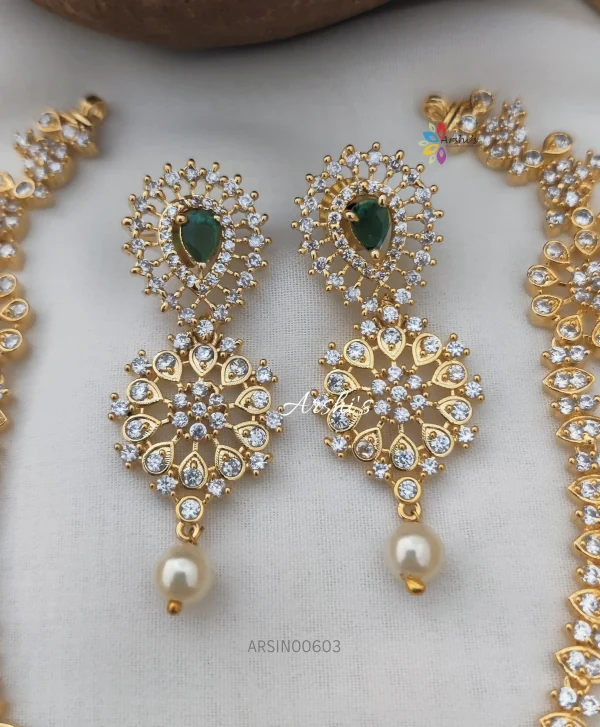 Diamond Alike AD Green Stone Necklace