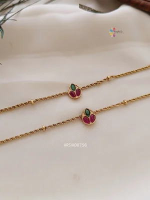 Simple Red and Green Stone Anklets