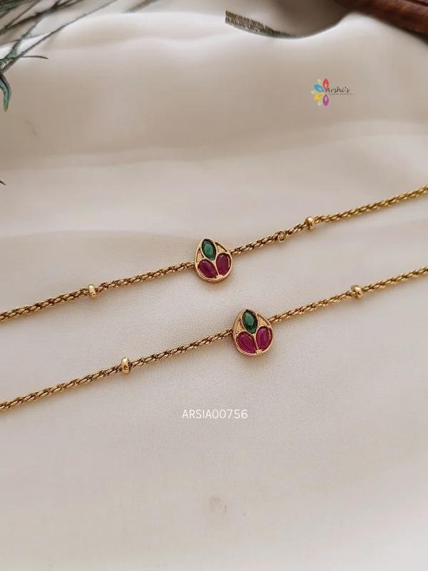 Simple Red and Green Stone Anklets