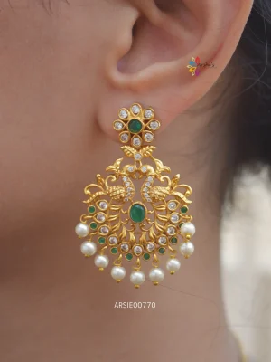 Peacock Emerald Stone Chandbali Earrings