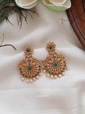 Peacock Emerald Stone Chandbali Earrings