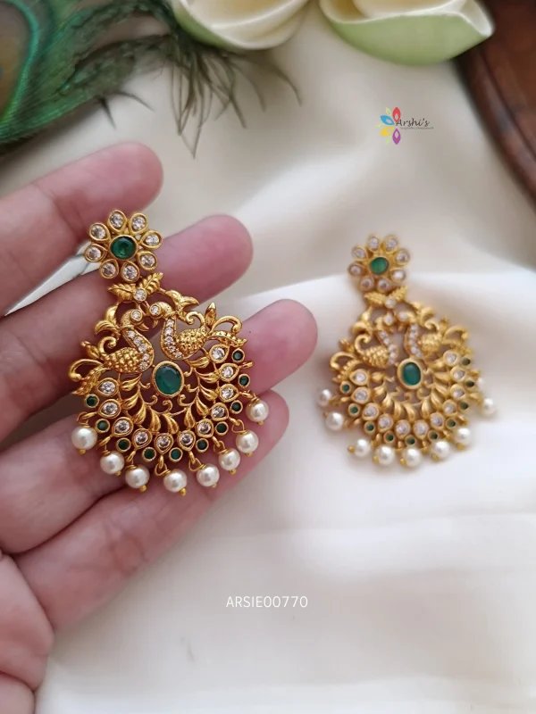 Peacock Emerald Stone Chandbali Earrings