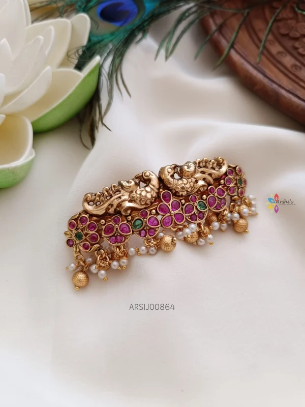 Dual Peacock Kemp Stone Hair Clip