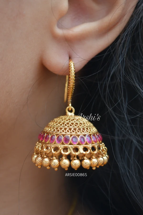 Red Stone Gold Drop Jhumka